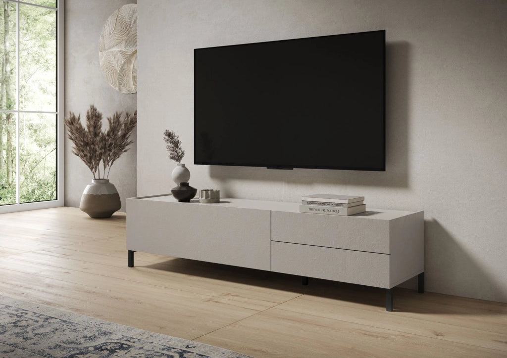 Porta TV 1 ribalta/2 cassetti 160x42x40 cm cashmere - SOLARIA