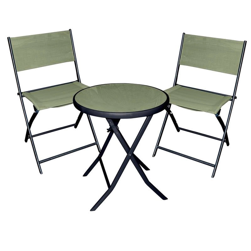 MA MAISON SET TAVOLO TONDO IN VETRO TEMPERATO 60X70H CM RICHIUDIBILE + 2 SEDIE 50X46X80 CM RICHIUDIBILI COLORE VERDE