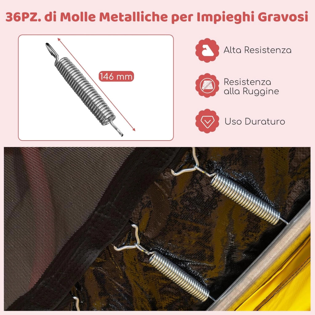 Trampolino Elastico per Bambini 223 cm, Tappeto Elastico per Bambini da Esterno ed Interno con Rete e Cuscinetto a Molle, Portata150 kg, Adatto ai Bambini 3+ Anni