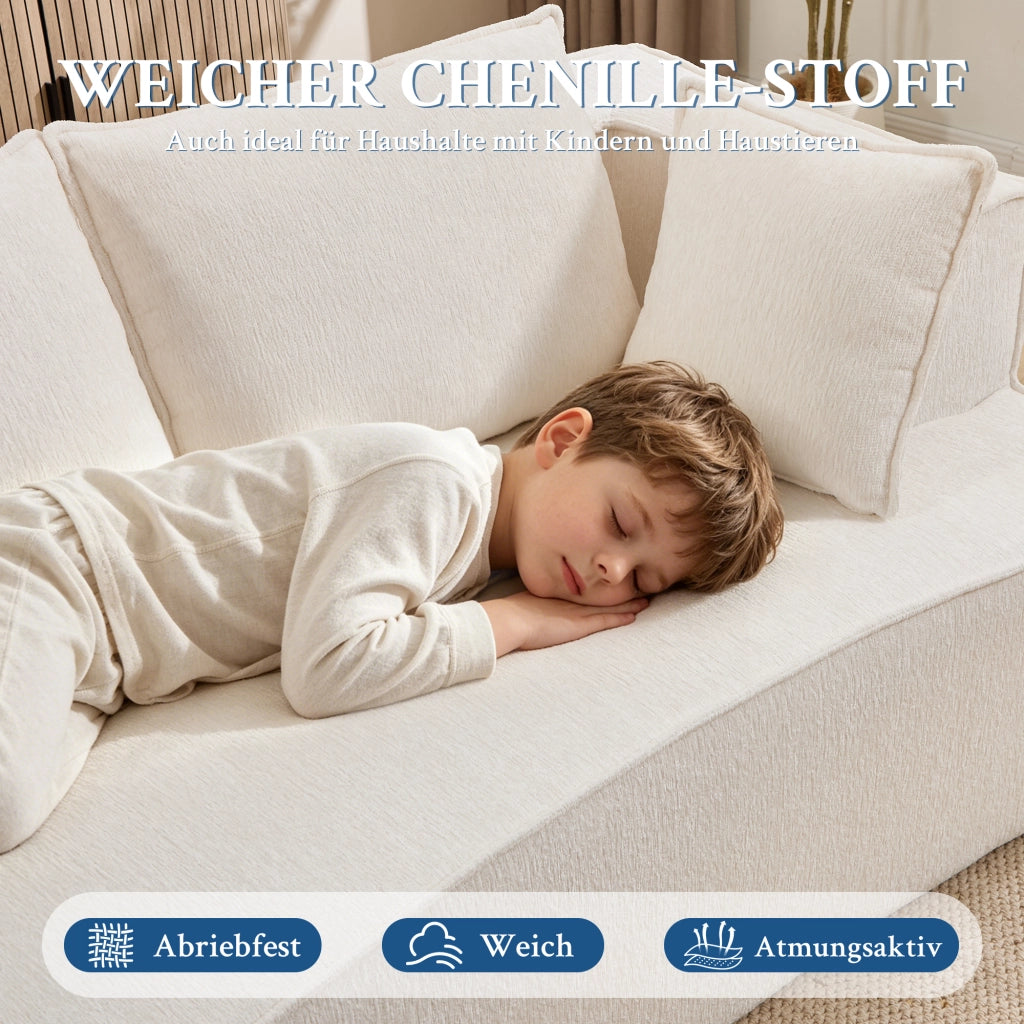 Divano modulare curvo con seduta profonda e comfort elevato in velluto bianco per soggiorno e camera da letto