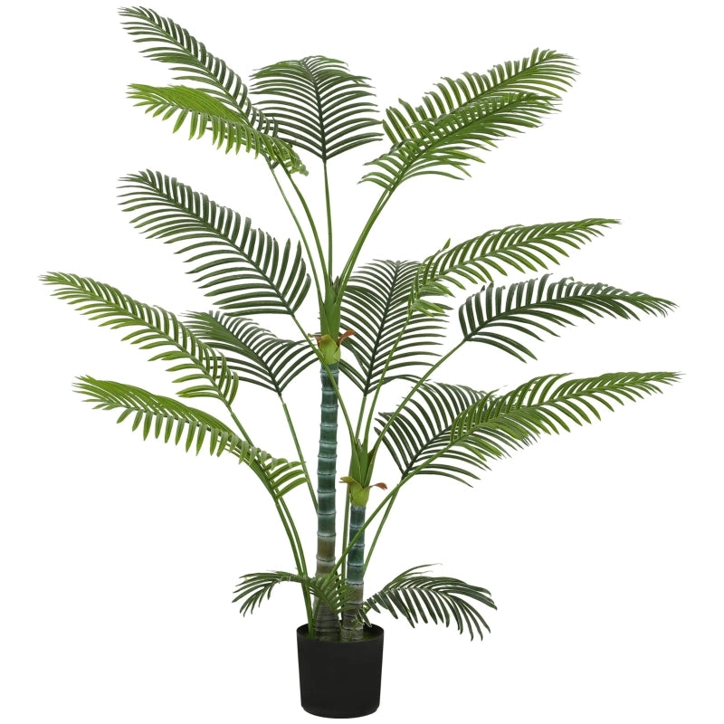 Palma artificiale con 16 foglie in plastica, pianta artificiale resistente ai raggi UV con vaso in plastica, per uso interno ed esterno, verde