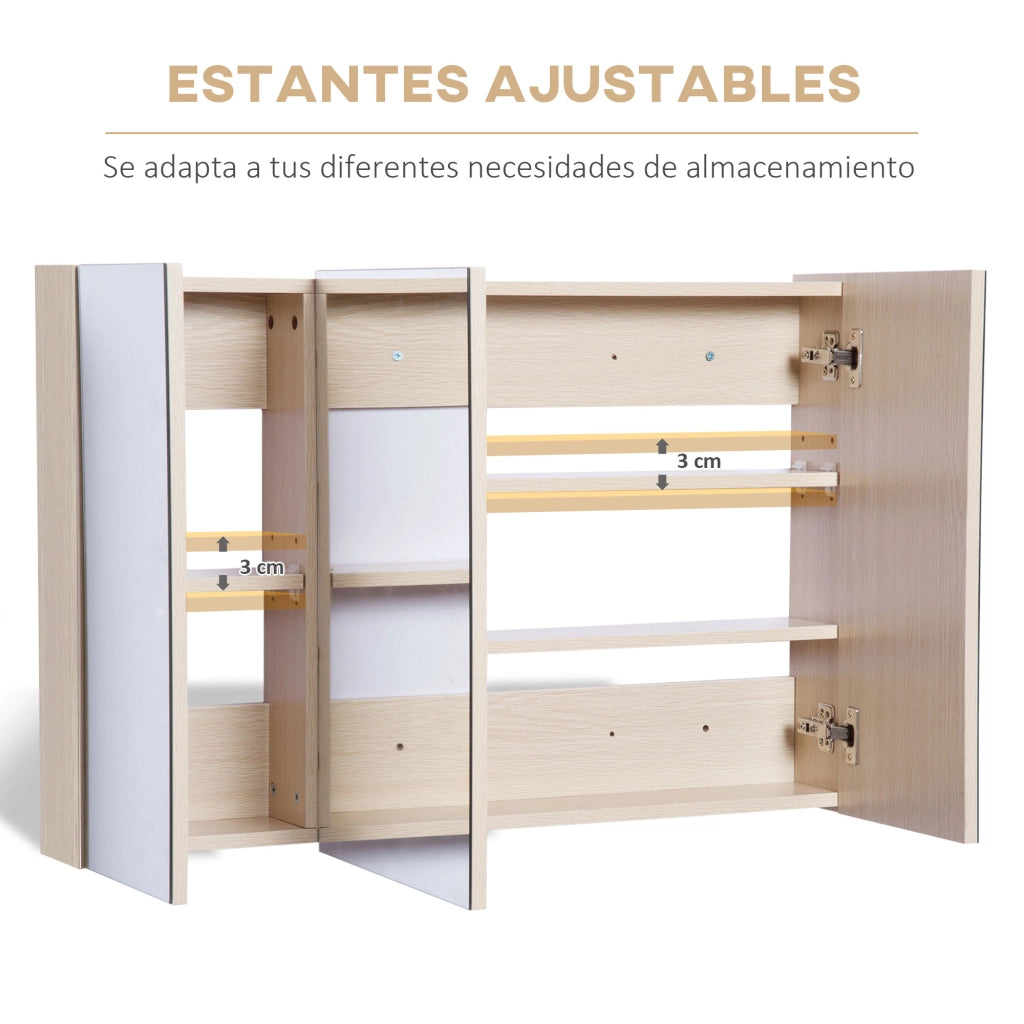 Armadio Bagno con Specchio 3 Ante e Ripiani Regolabili ¨C Zephmum ¨C 90x60x13,5 cm Rovere