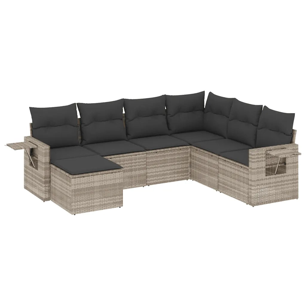 Set Divani da Giardino 7pz con Cuscini Grigio Chiaro Polyrattan 3220501