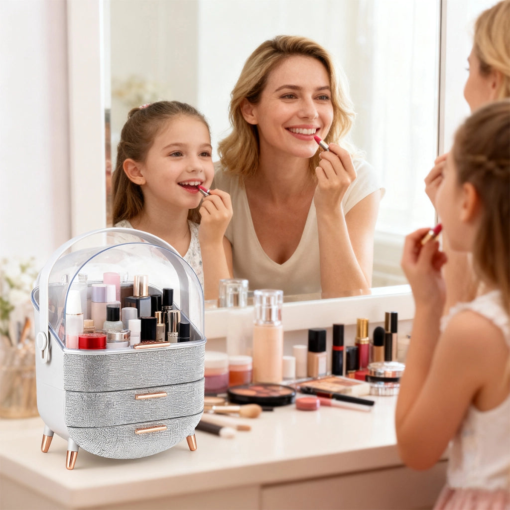 ZMH Porta trucchi da scrivania con più cassetti contenitore per cosmetici color argento 29 x 19 x 38 cm