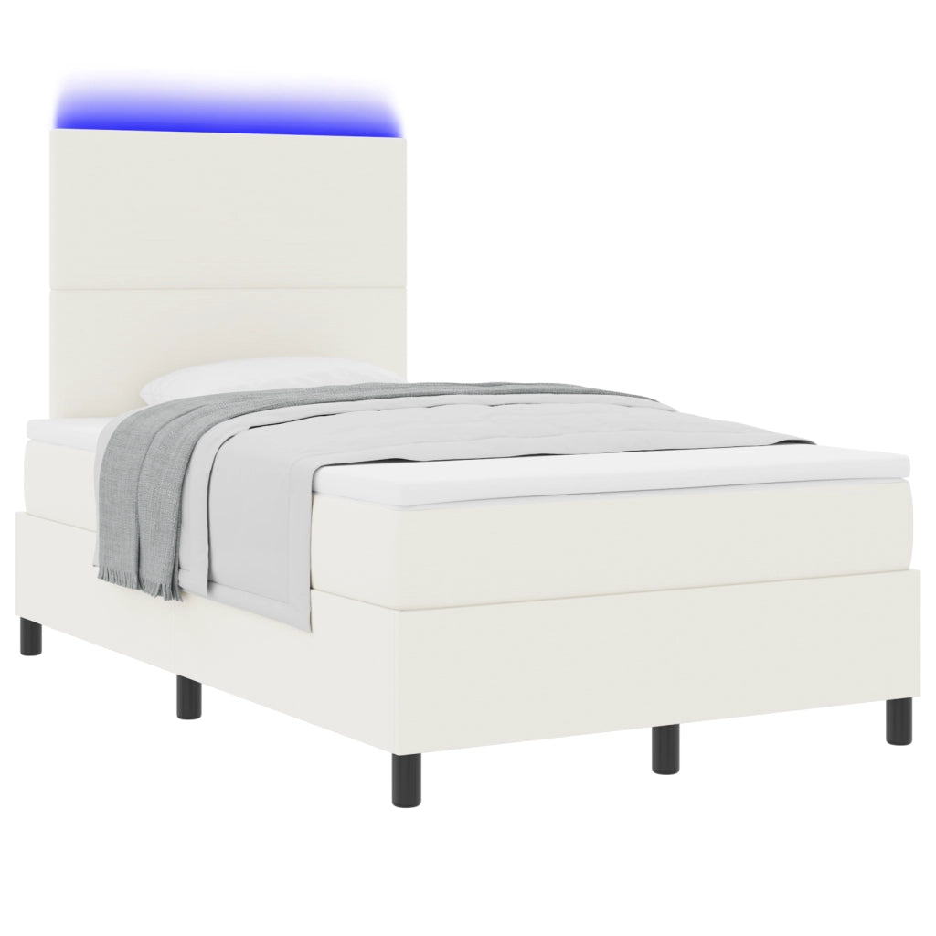 Letto Box Spring con Materasso e Luce LED Crema 120x200 cm Tessuto Corduroy