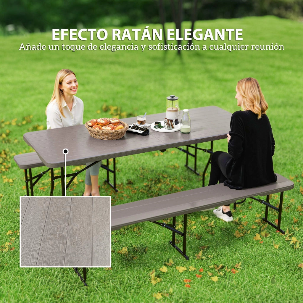 Set Tavolo e Panche Pieghevole Legno Effetto per Esterno ¨C zephmum ¨C Marrone 180x74x74 cm