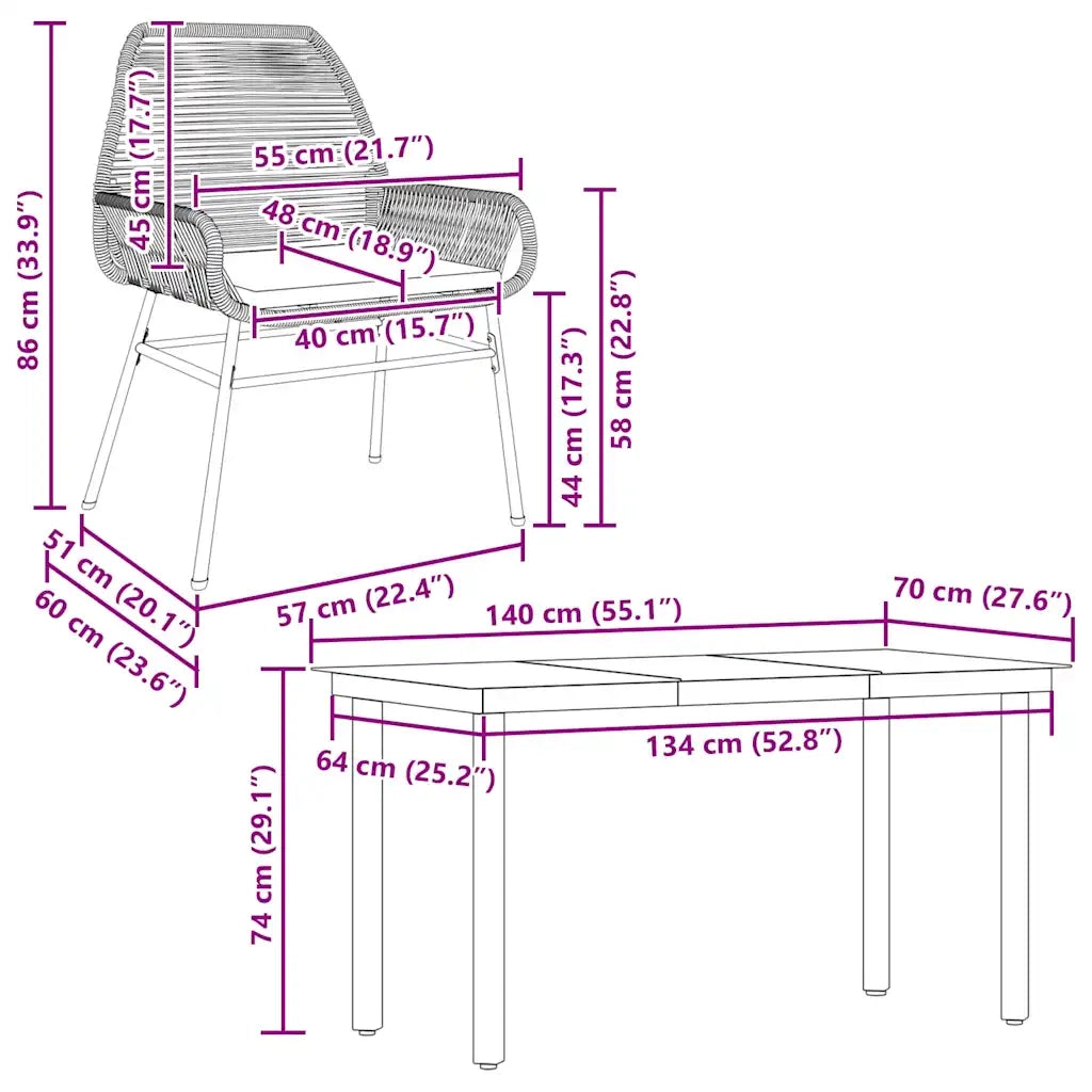 Set da Pranzo da Giardino 5pz con Cuscini Polyrattan Vetro 3334571