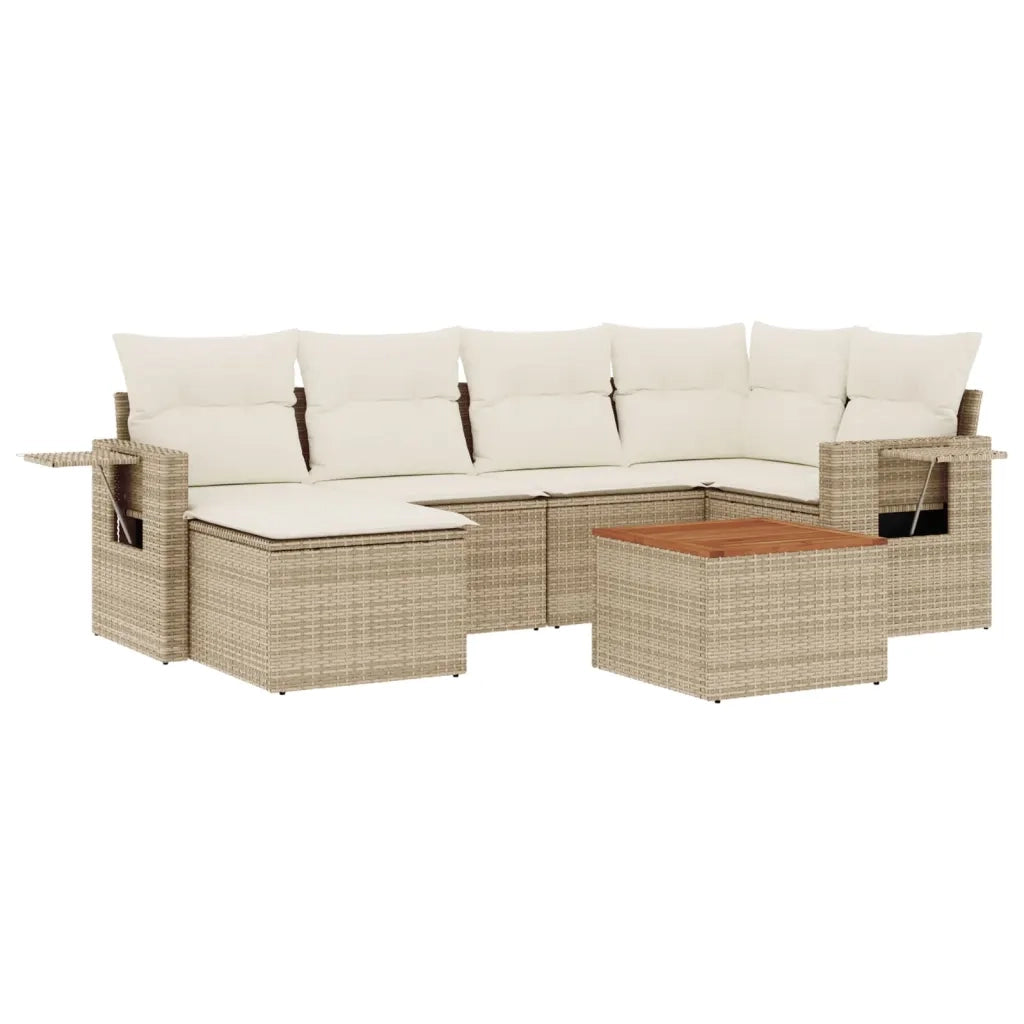 Set Divani da Giardino 7 pz con Cuscini Beige in Polyrattan 3256996