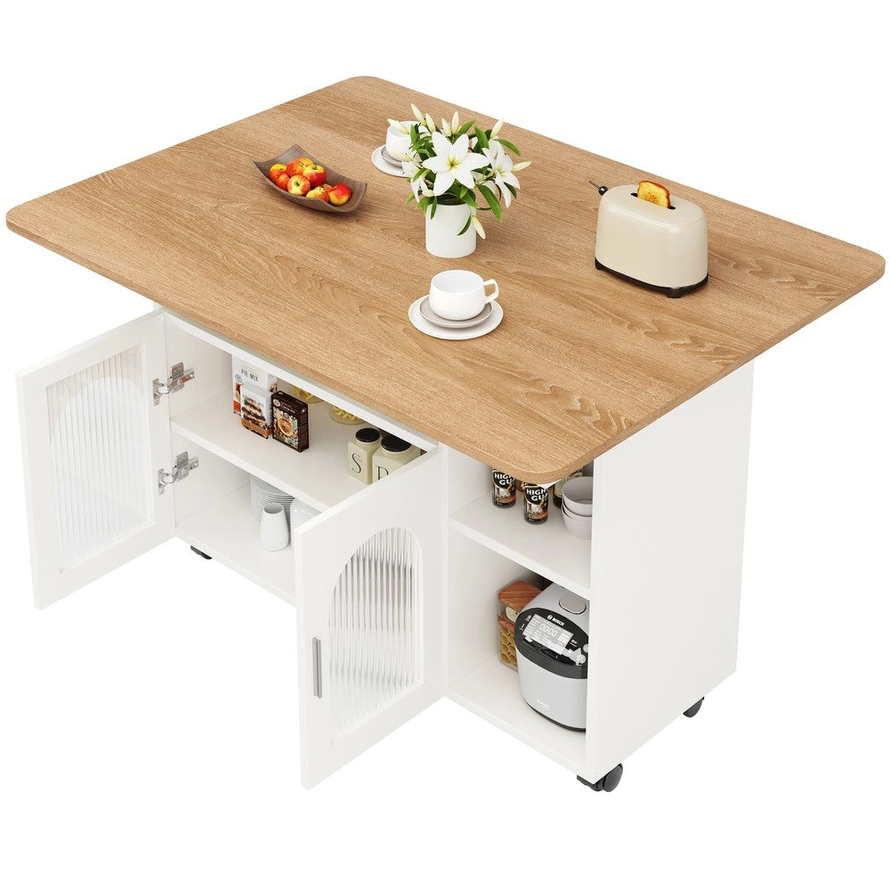 Isola Cucina Multifunzionale con Buffet e Ruote ¨C Xylo ¨C Bianco, Legno, Piano Estraibile