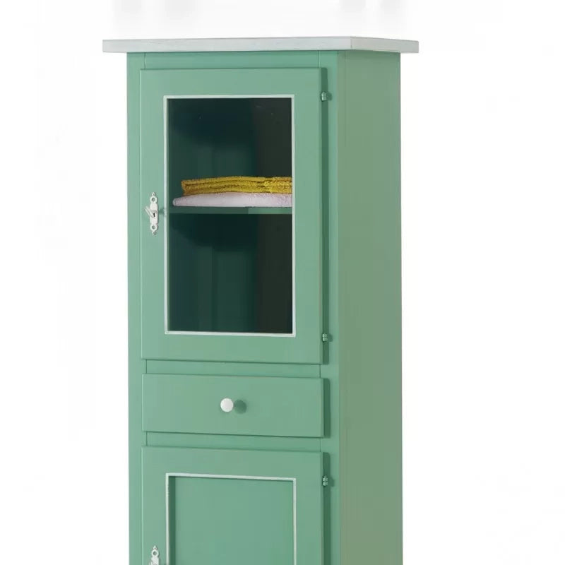 Vetrinetta 2 porte 1 cassetto laccato verde con profili bianchi misure l.54 p.45 h.150 (738) - Mobili 2G