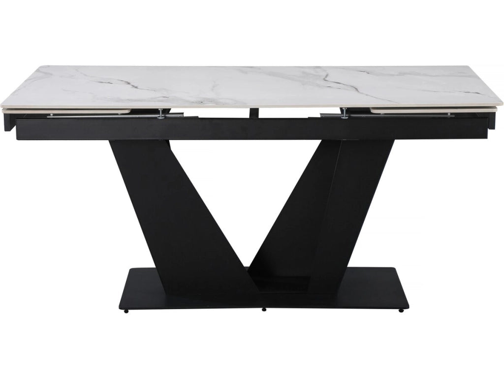 Tavolo da pranzo allungabile in ceramica - 160/240 cm - da 6 a 10 persone "Nova" - Bianco marmorizzato grigio