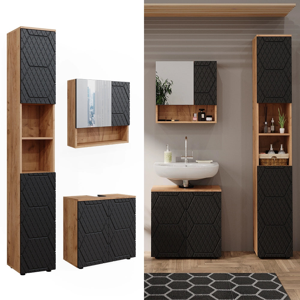 Vicco Set mobili bagno Antracite con struttura a nido d'ape 3 pezzi, con colonna