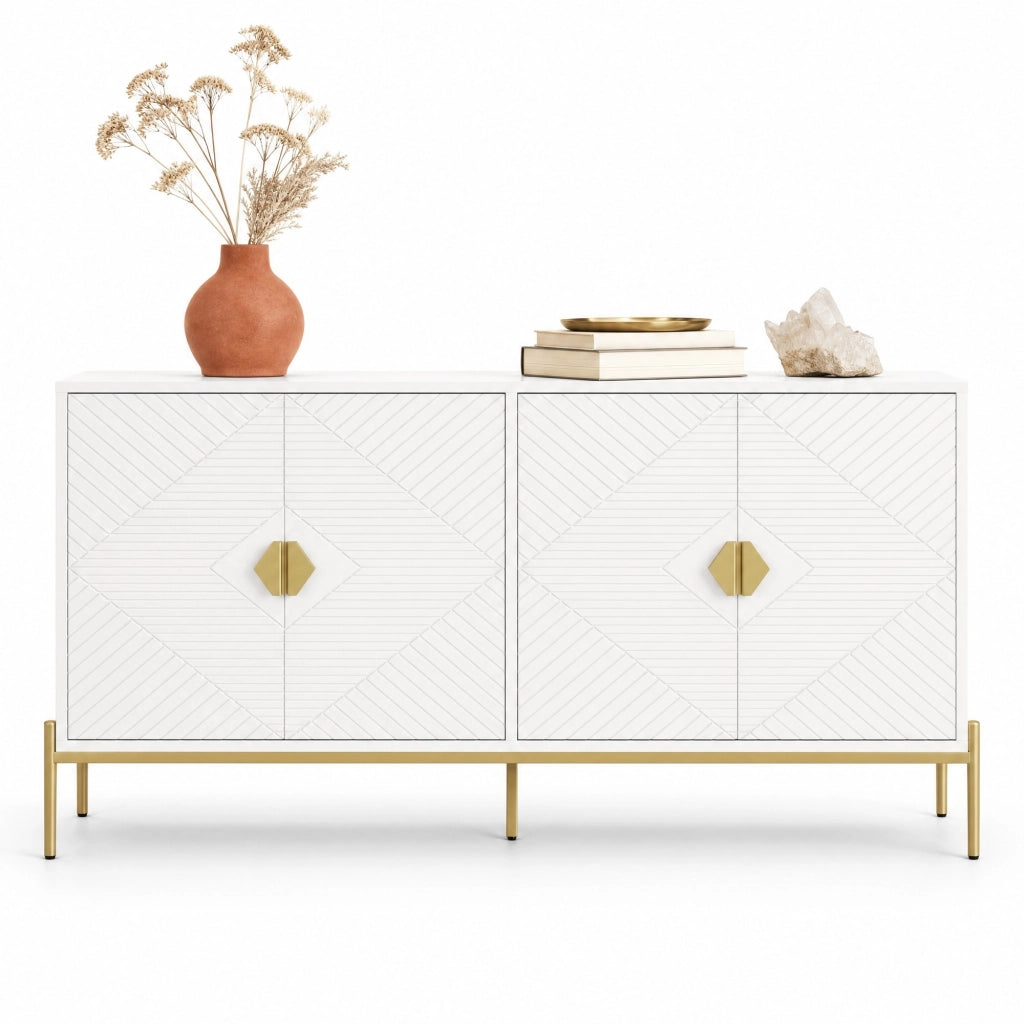 Sideboard bianco 4 ante geometriche 162x40x80 cm