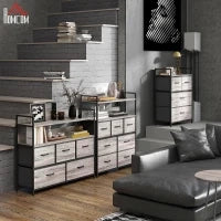 Comò 5 Cassetti in Tessuto Piegevoli e Rimovibili, con Ripiani, in Stile Industriale, 98l x 29P x 85H cm, Grigio