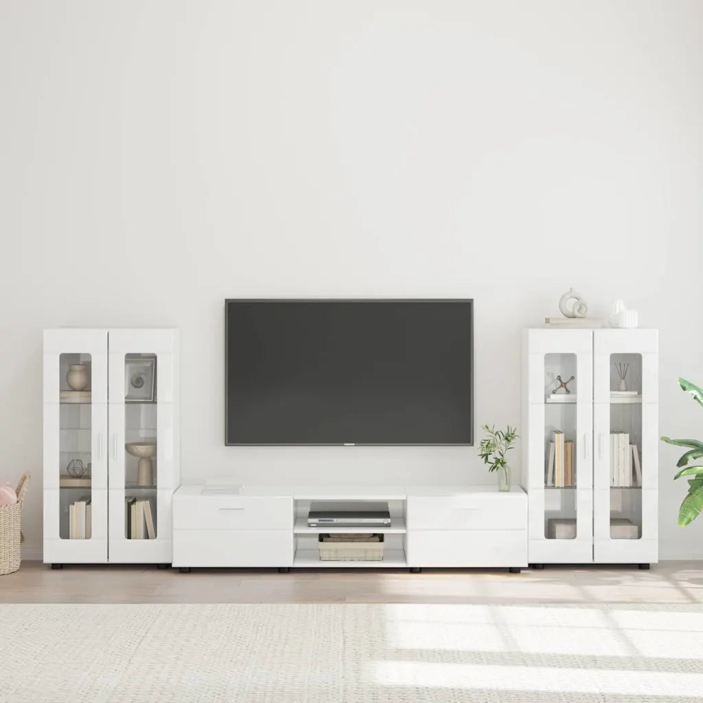Set mobile TV con porta FLORIN Bianco Lucido Legno multistrato
