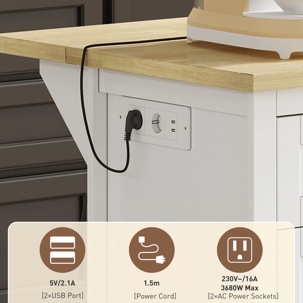 Credenza autoportante con 5 cassetti 2 ripiani estraibili prese e USB MDF bianco e naturale 150 × 65 × 75,5 cm
