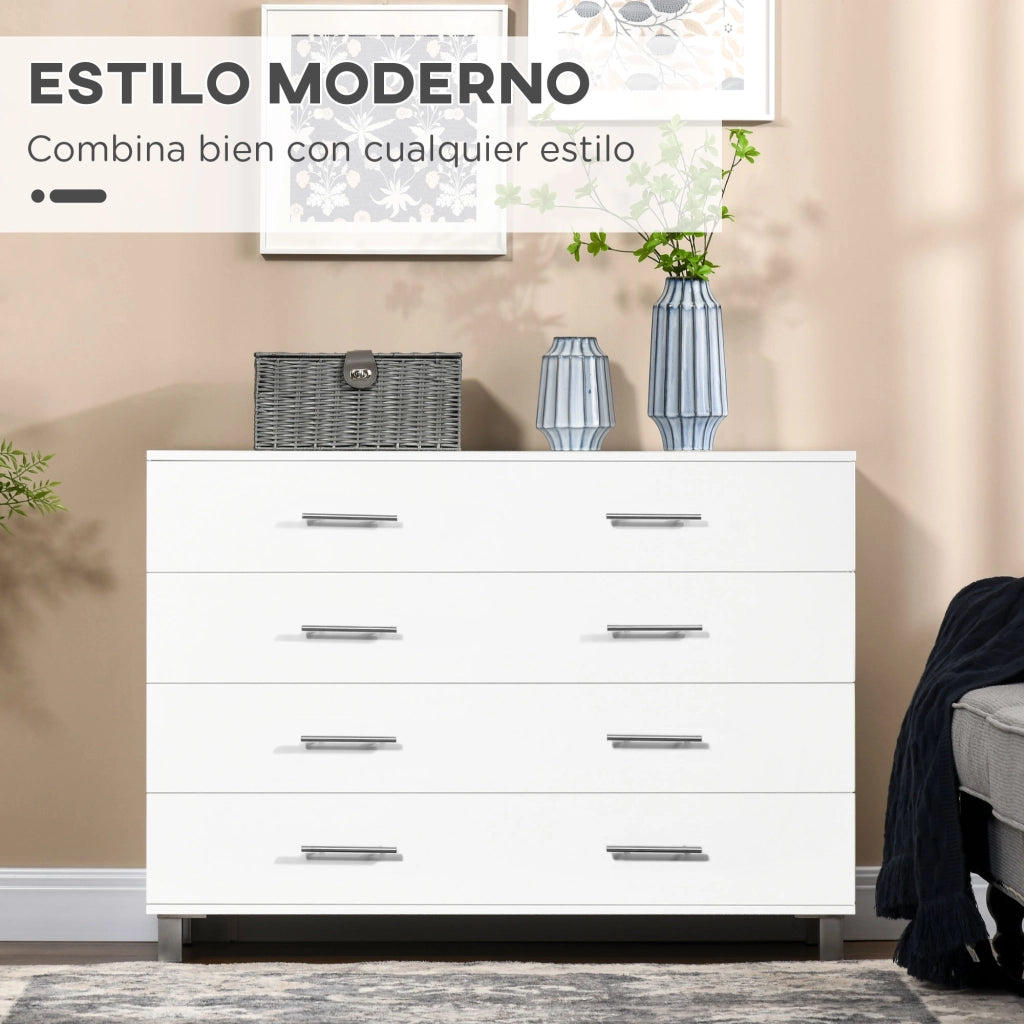 Cassettiera Moderna con 4 Cassetti ¨C Zephmum ¨C Bianco 112x38x81 cm