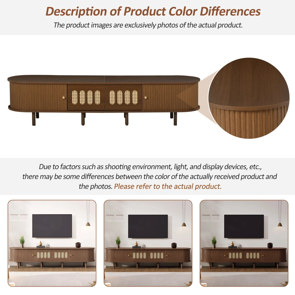 Mobile porta tv 180 cm in noce scuro con design in rattan