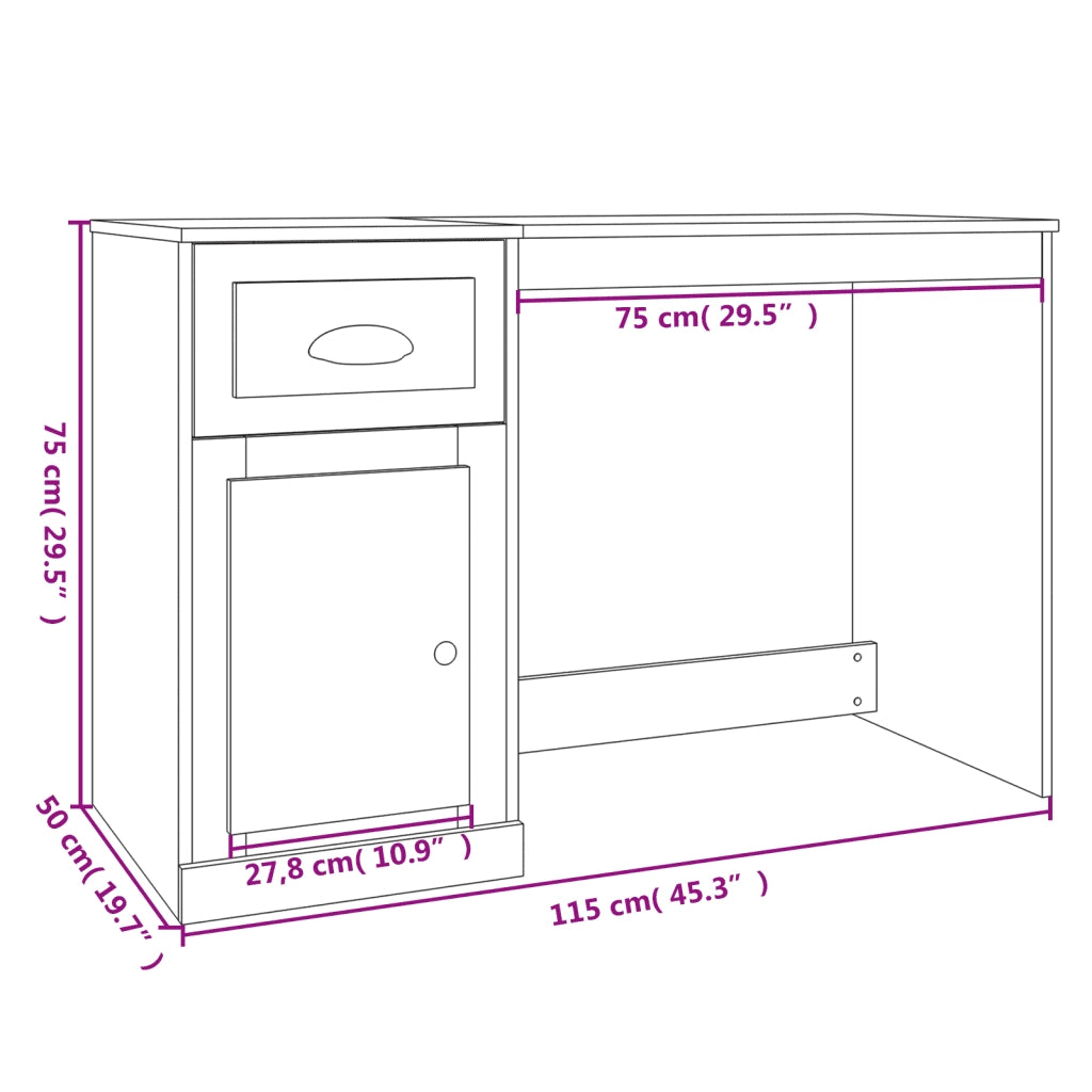 Scrivania con Cassetto Bianca 115x50x75 cm in Legno Multistrato 816472