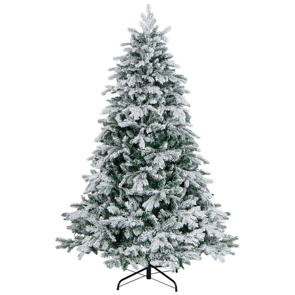 Albero di natale innevato con 260 luci led giunti a cerniera, Albero Natale pre-illuminato 180cm Bianco-Alberi di Natale