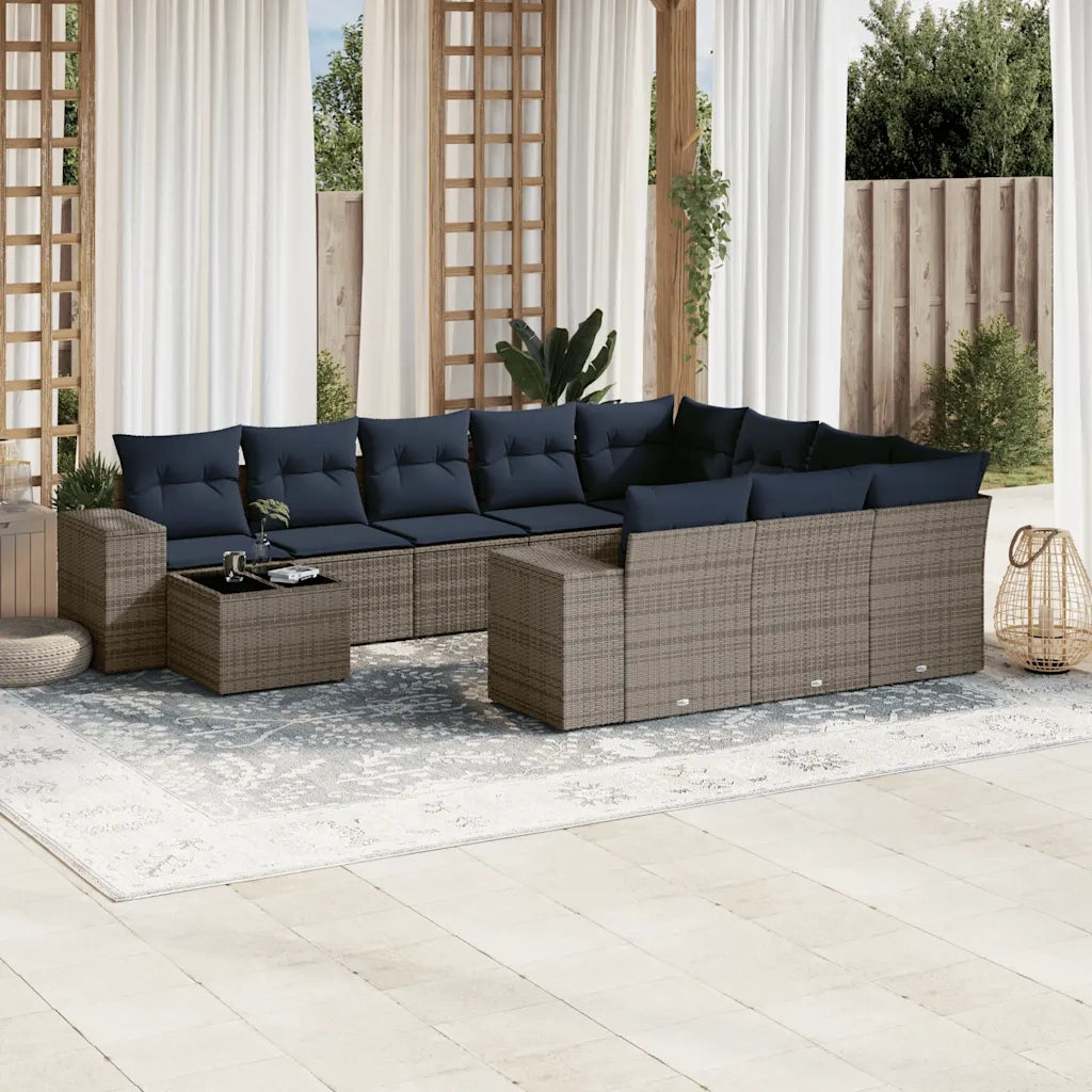 Set Divani da Giardino 11 pz con Cuscini Grigio in Polyrattan 3223130