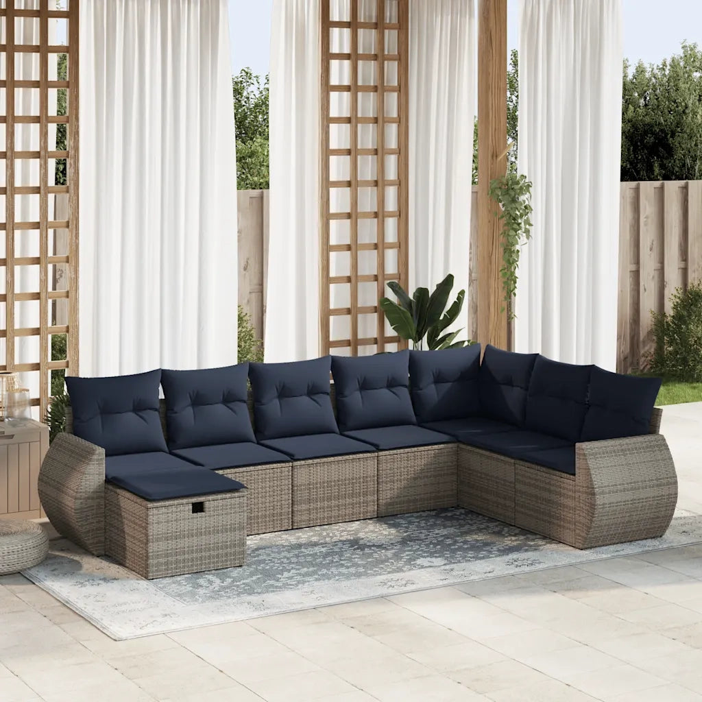 Set Divano da Giardino 8 pz con Cuscini Grigio in Polyrattan