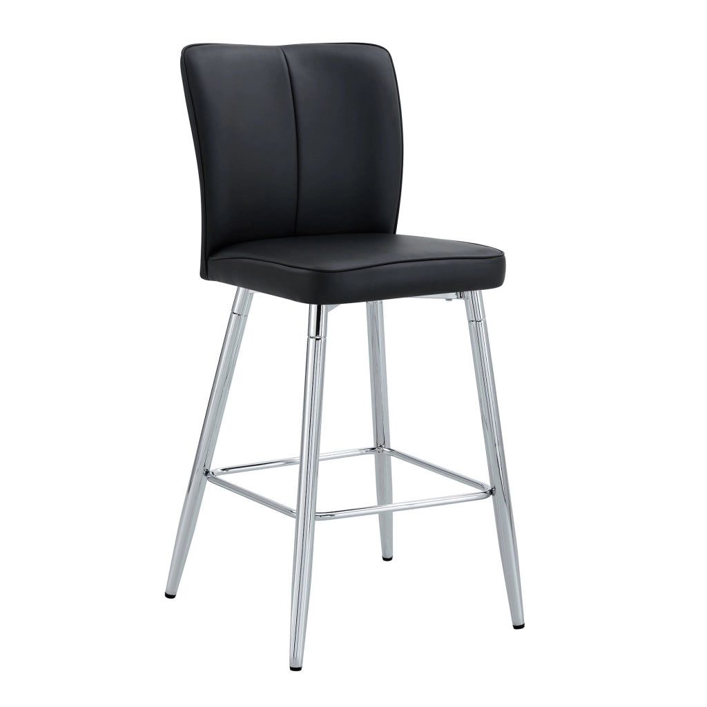 Set di 2 sgabelli da bar neri alti 101 cm in ecopelle con schienale ergonomico e gambe in metallo argento