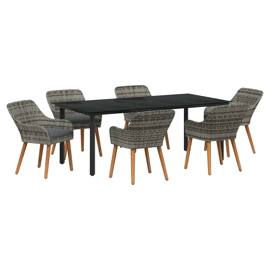 Set da Pranzo per Giardino con cuscino 7 pcs Grigio polyrattan