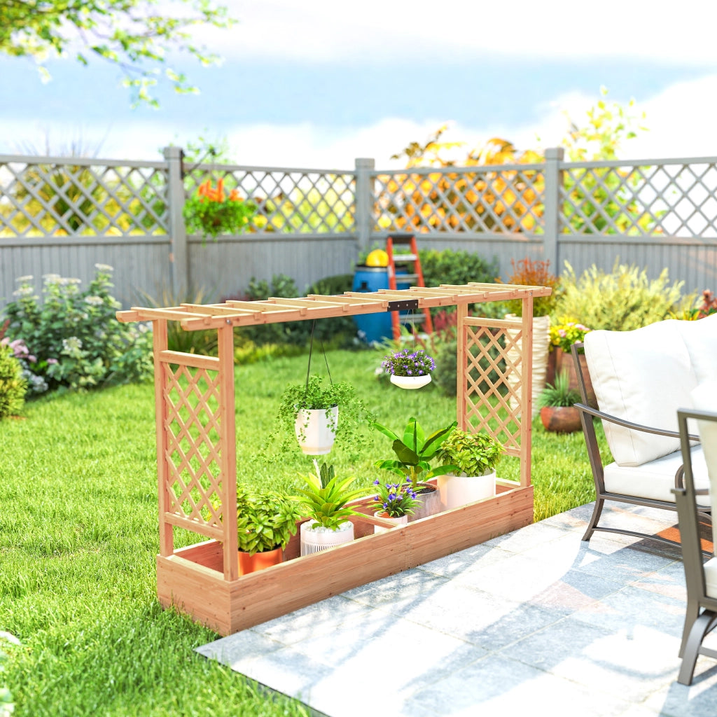 Fioriera da Giardino con Griglia ¨C Zephmum ¨C Legno Naturale 200x44x113.5cm