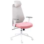 Sedia da ufficio multifunzionale con rivestimento in rete grigio chiaro e rosa con braccioli e poggiatesta regolabili Regolazione dell'altezza del sedile Base girevole