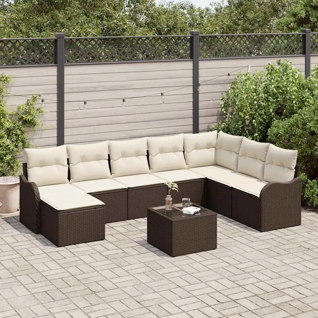Set Divano da Giardino con cuscino 9 pcs Marrone Poly Rattan 3345828