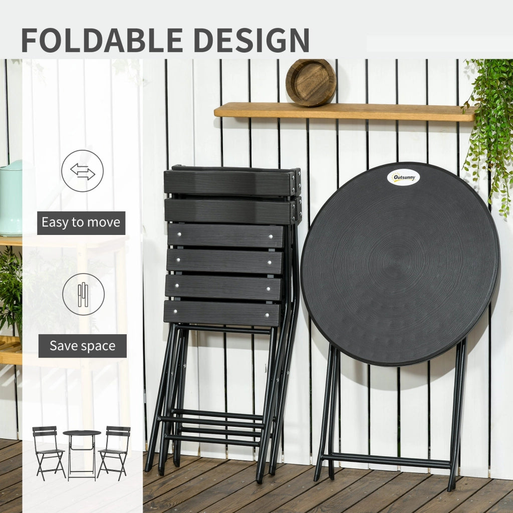 Set Tavolino e 2 Sedie Pieghevoli da Giardino in Acciaio e HDPE Grigio Scuro