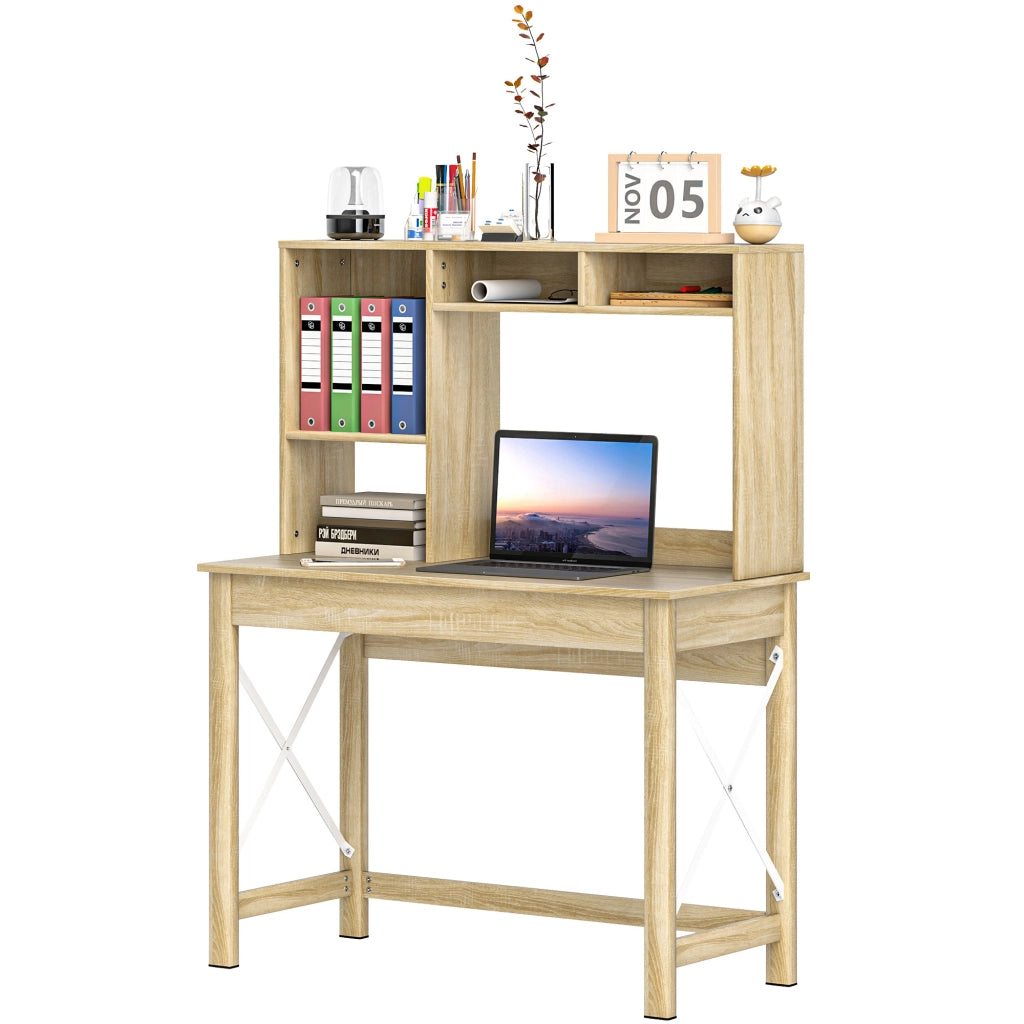 Scrivania con libreria e cassetti ¨C Zephmum ¨C Legno Rovere 100x50x