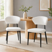 Set di 2 sedie da pranzo moderne in PU bianco e metallo nero; con schienale ergonomico