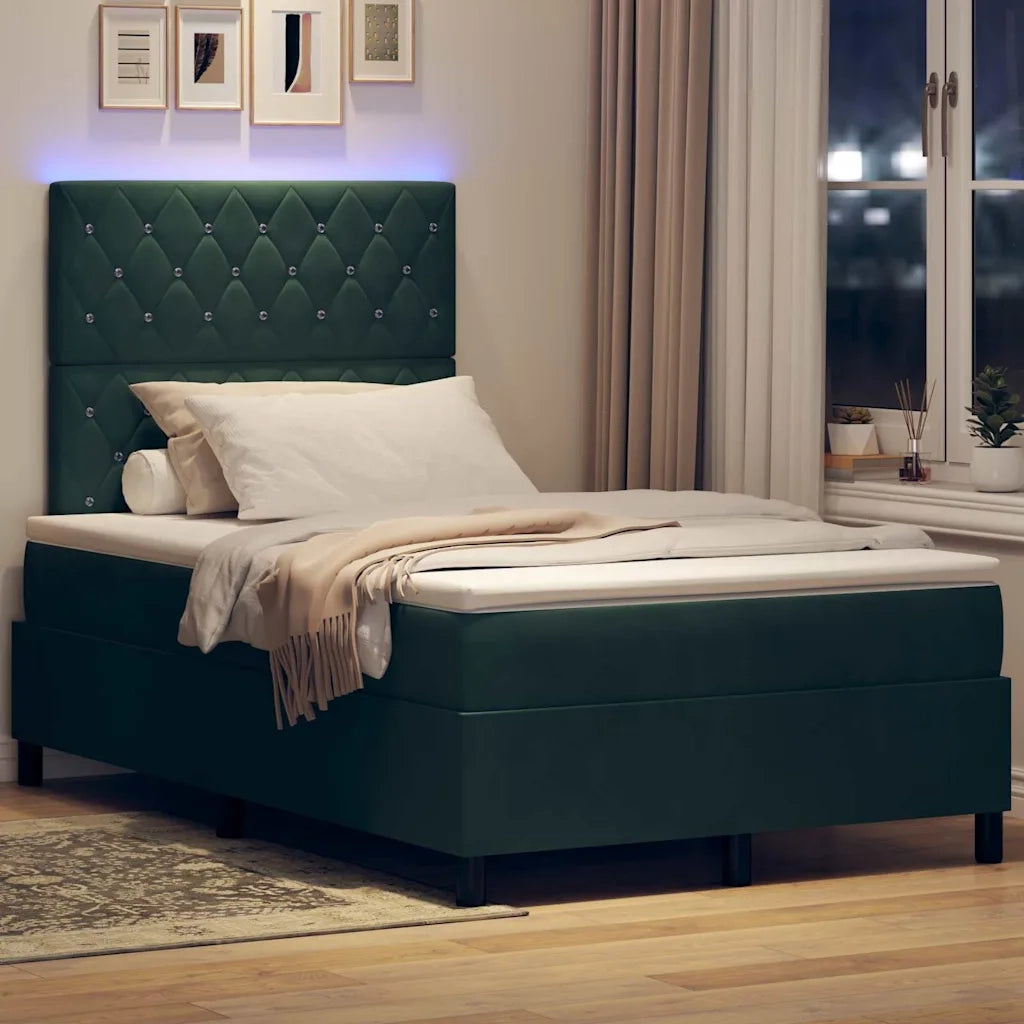 Letto a Sorgente LED Verde Scuro 120 x 190 cm Velluto 3343235