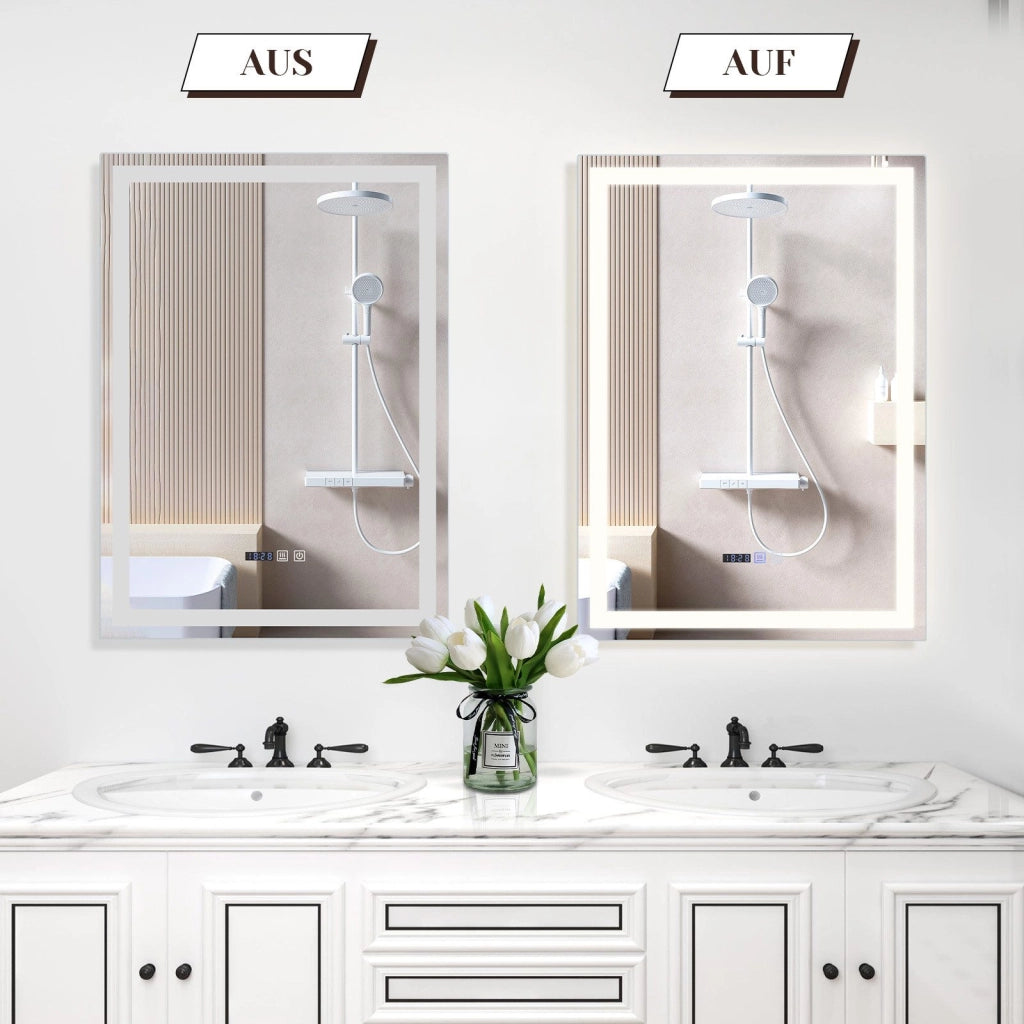 ZMH Specchio da bagno con illuminazione a LED Bagno con funzione touch Specchio da parete bianco