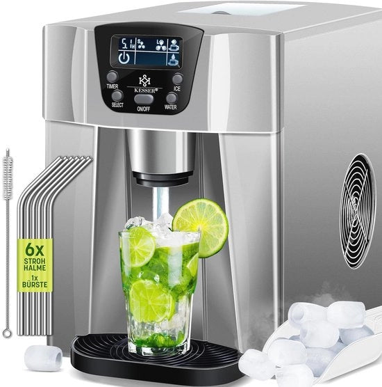 Macchina per blocchi di ghiaccio 100W - 12kg di ghiaccio in 24 ore - 2 formati di blocchi di ghiaccio - 6 minuti di tempo di preparazione - display LCD e autosanificante