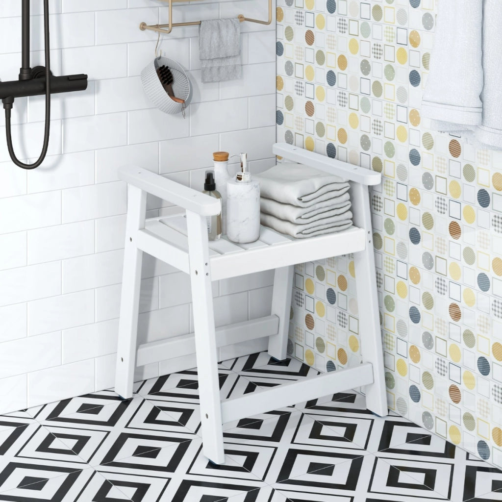 Sgabello doccia per vasca da bagno e depilazione gambe, Sgabello da bagno impermeabile con braccioli Bianco-Sedie per doccia