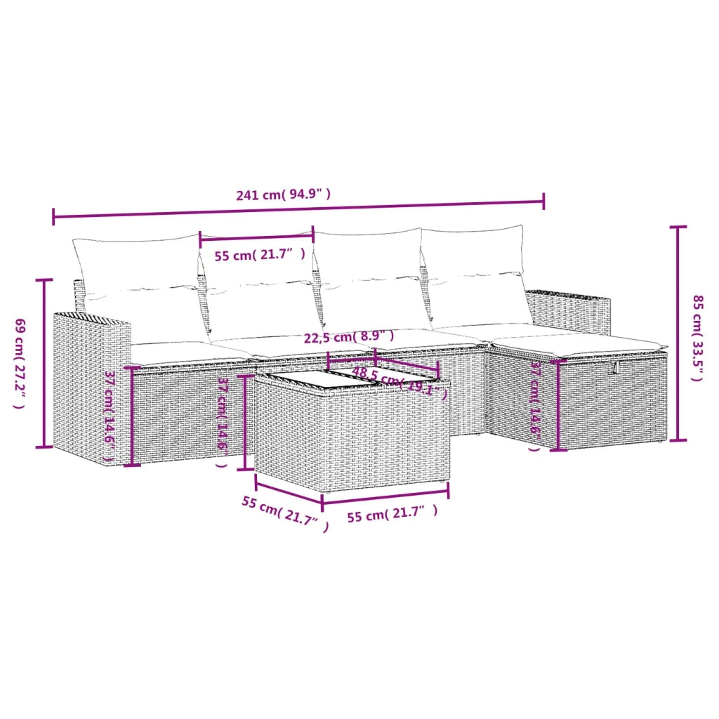 Set Divano da Giardino 6pz con Cuscini Grigio Chiaro Polyrattan 3263478