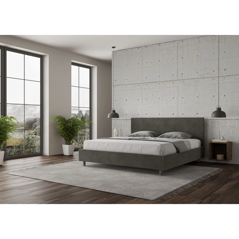 Letto imbottito Matrimoniale 190x200 cm Adele - Con rete,Microfibra,Grigio