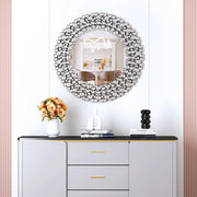 Specchio da parete rotondo ULEVR 86,4 cm con cornice decorativa effetto cristallo, argento