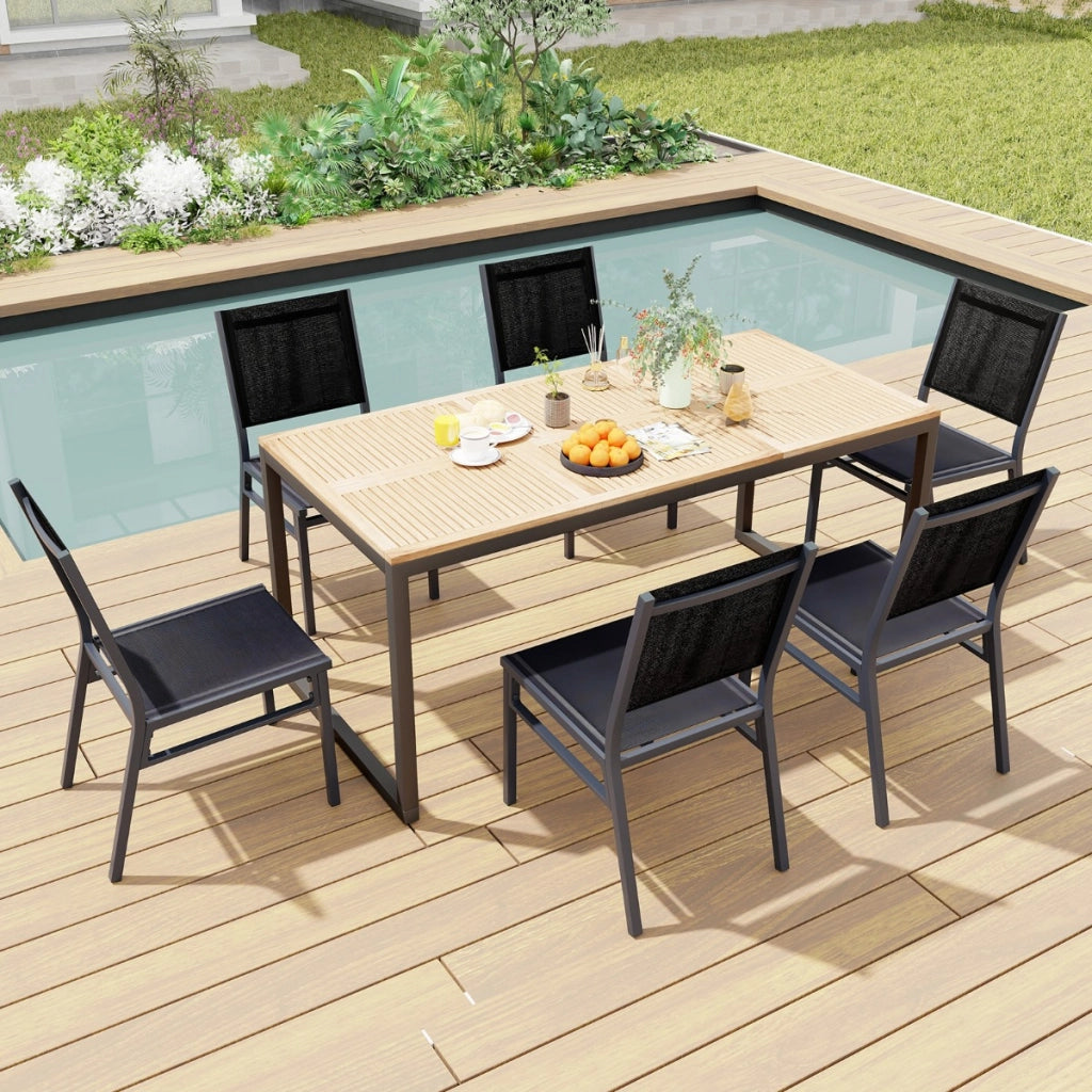 Sedia da pranzo leggera per esterni con seduta e schienale traspiranti telaio in alluminio, Sedia da patio Nero-Sedie da esterno