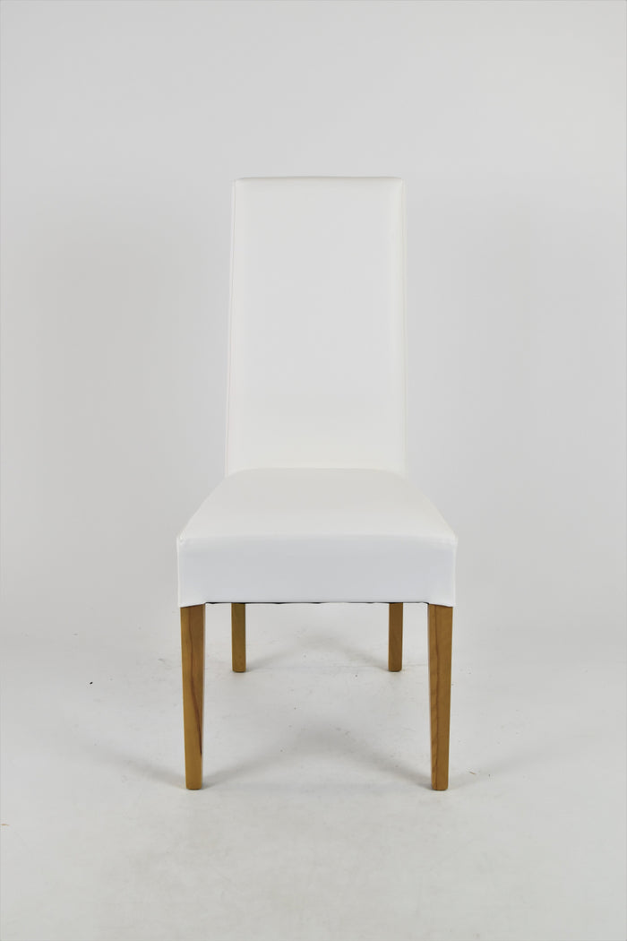 Set 2 sedie Luisa Tommychairs in faggio color rovere, seduta e schienale rivestiti in pelle artificiale bianca