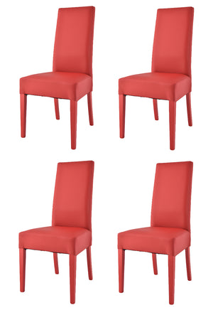 Set 4 sedie Luisa Tommychairs in faggio color rosso, seduta e schienale rivestiti in pelle artificiale rossa