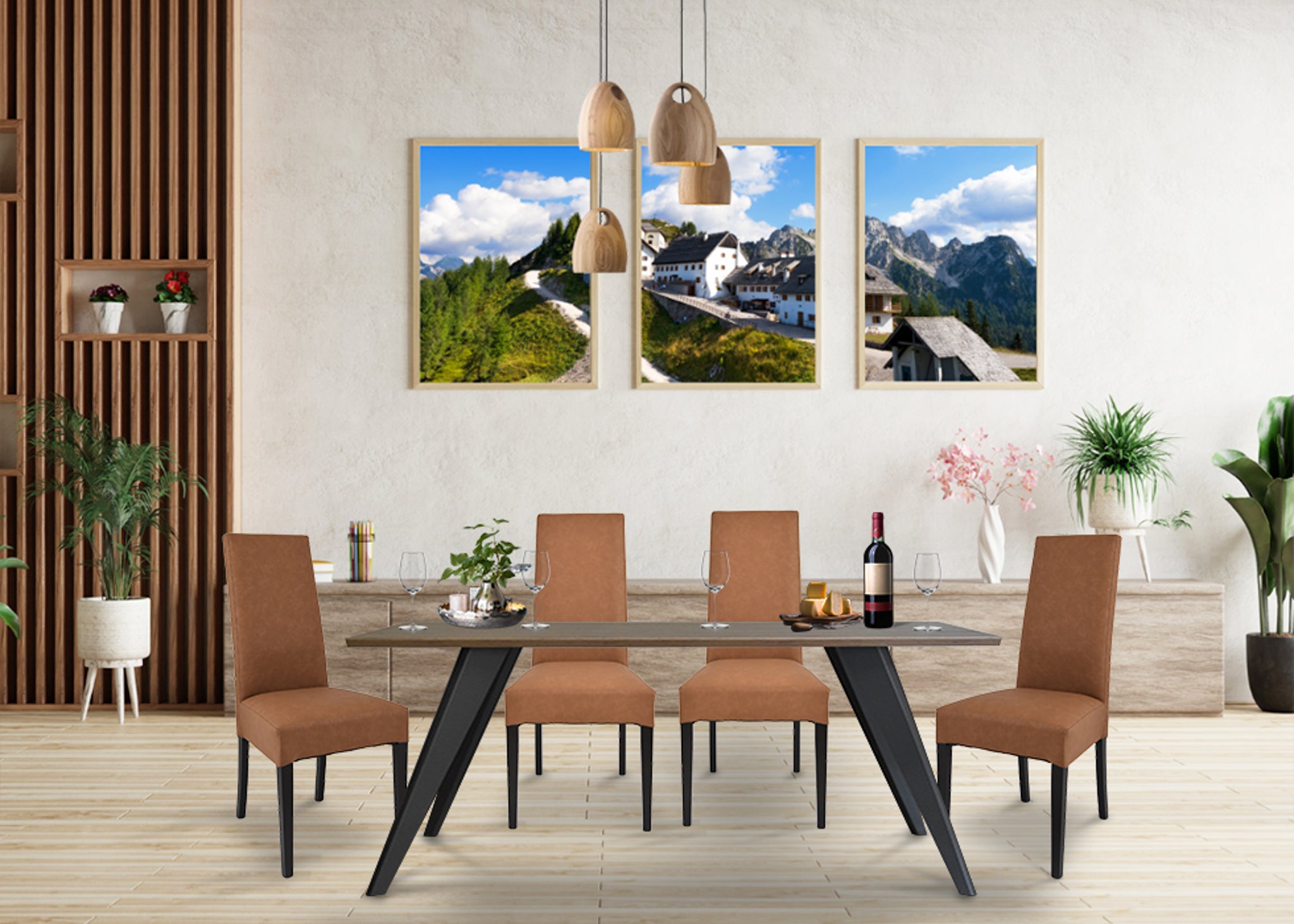 Set 2 sedie Luisa Tommychairs in faggio color wengé, seduta e schienale rivestiti in pelle artificiale color cuoio