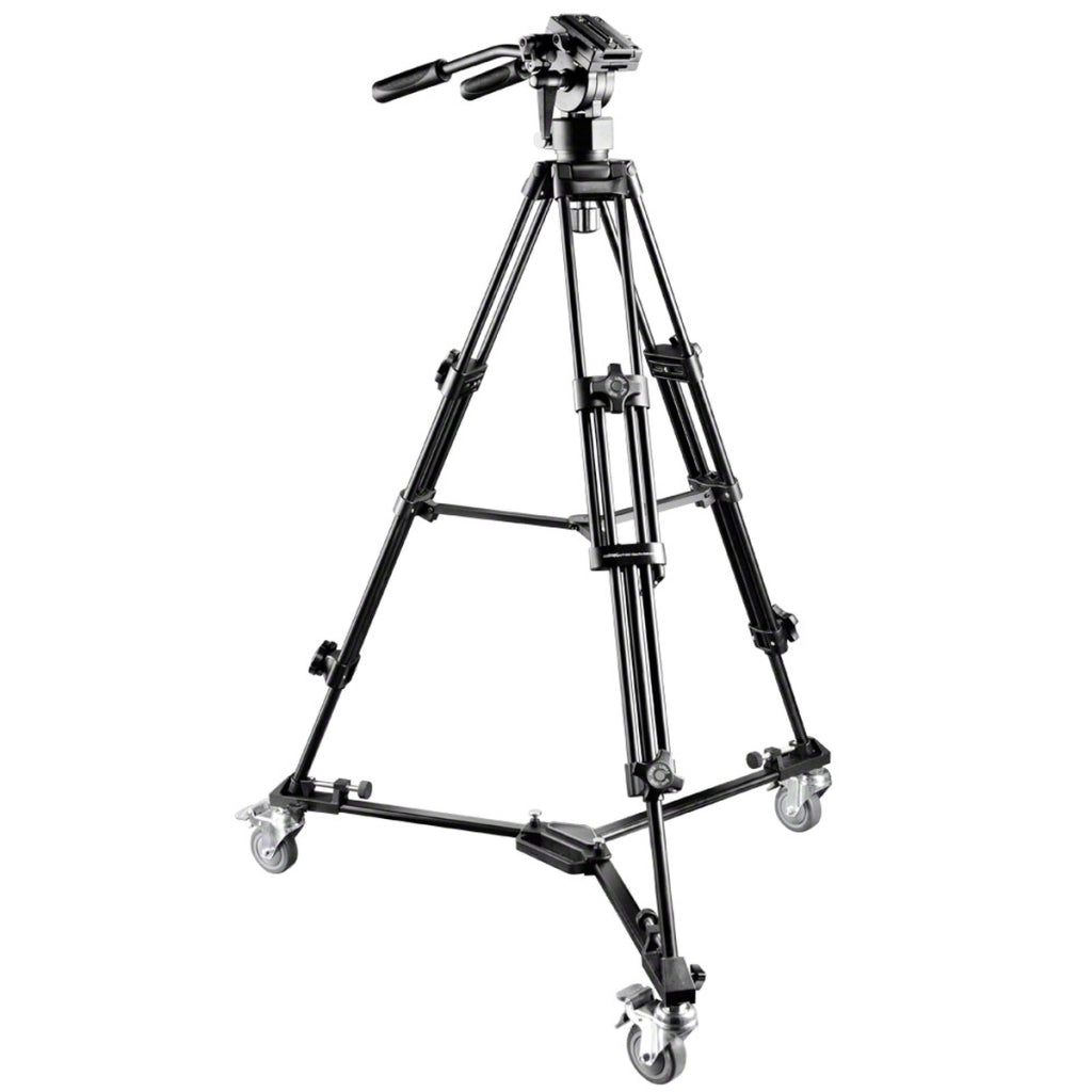 Walimex Pro Treppiede EI-9901 Video Pro con carrello WT-600 (altezza massima 138 cm, testa panoramica video, divaricatore centrale, capacità di carico 6 kg e borsa per treppiede), nero