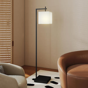 Lampada da Terra a LED con 10 Luminosità 9W e Telecomando 36x30x168 cm Paralume Effetto Lino Nero e Beige