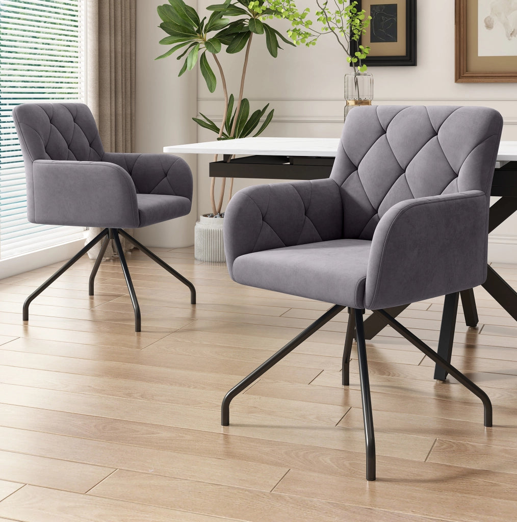 Set di 2 sedie imbottite in velluto grigio scuro