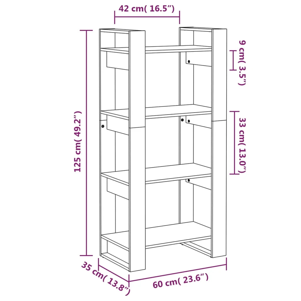 Libreria Divisorio-Scaffale per Libri-Mobile di Stoccaggio 60x35x125 cm in Legno Massello di Pino