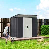 Casetta da Giardino Porta Attrezzi con 4 Finestre e 2 Ganci, in Acciaio Zincato, 195x122x181.5 cm, Grigio